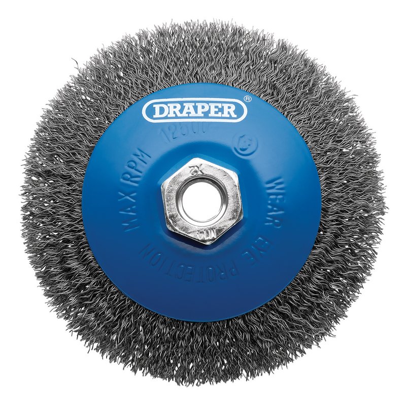Draper 08065 Steel Bevelled Crimped Wire Wheel Brush, 115mm, M14