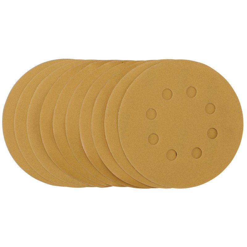 Draper 59766 Gold Sanding Discs with Hook & Loop, 125mm, 320 Grit, 8 Dust Extraction Holes (Pack of 10)