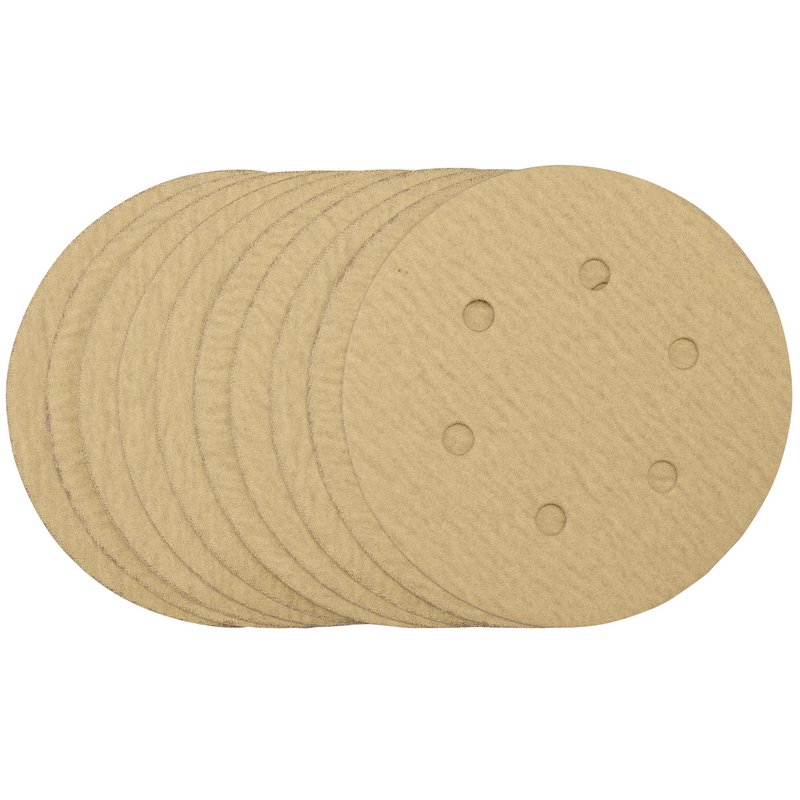 Draper 64240 Gold Sanding Discs with Hook & Loop, 150mm, 180 Grit, 6 Dust Extraction Holes (Pack of 10)