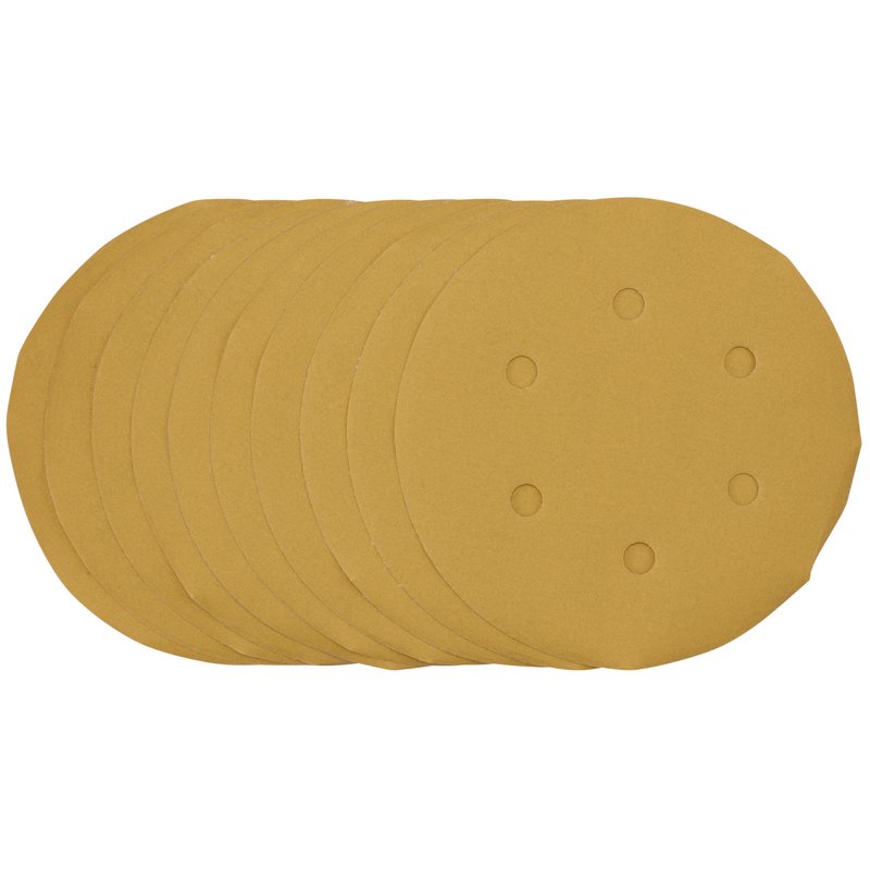 Draper 64282 Gold Sanding Discs with Hook & Loop, 150mm, 400 Grit, 6 Dust Extraction Holes (Pack of 10)