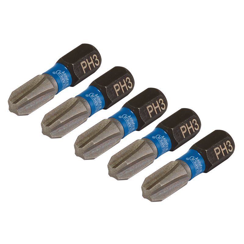 Draper Expert 04936 Cross Slot/PH Type Impact Screwdriver Bits, No.3 x 25mm, 1/4" Hex (Pack of 5)