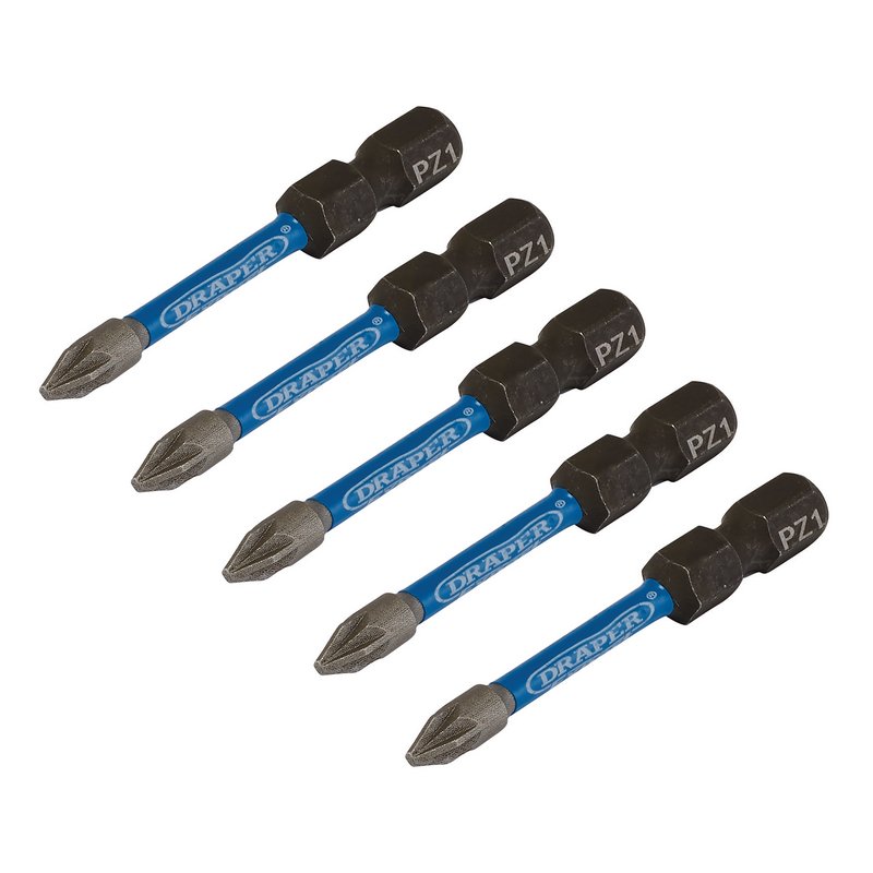 Draper Expert 05646 PZ-Type Impact Screwdriver Bits, No.1 x 50mm, 1/4" Hex (Pack of 5)