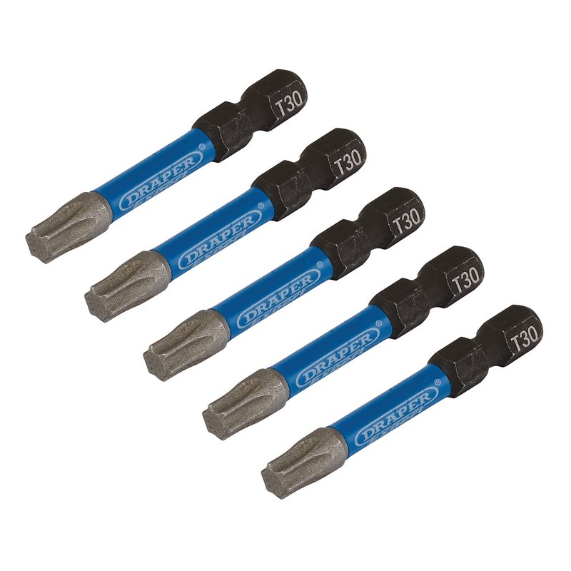 Draper Expert 05656 TX-STAR Impact Screwdriver Bits, T30 x 50mm, 1/4" Hex (Pack of 5)