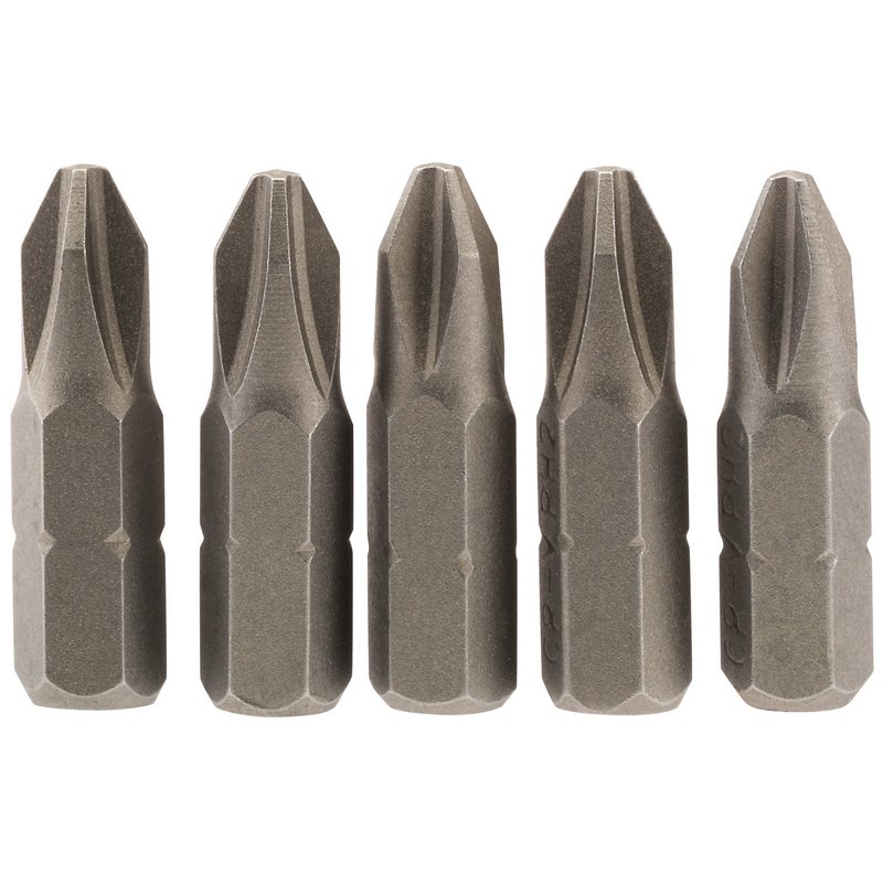 Draper 64018 Cross Slot Insert Bit, 1/4" Hex, 25mm Long, No.2 (Pack of 5)