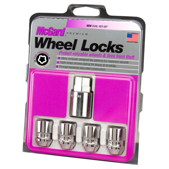 McGard Wheel Lock Nut Set - 4pk. (Cone Seat) M12X1.5 / 19mm & 21mm Dual Hex / 1.28in. L - Chrome 24157
