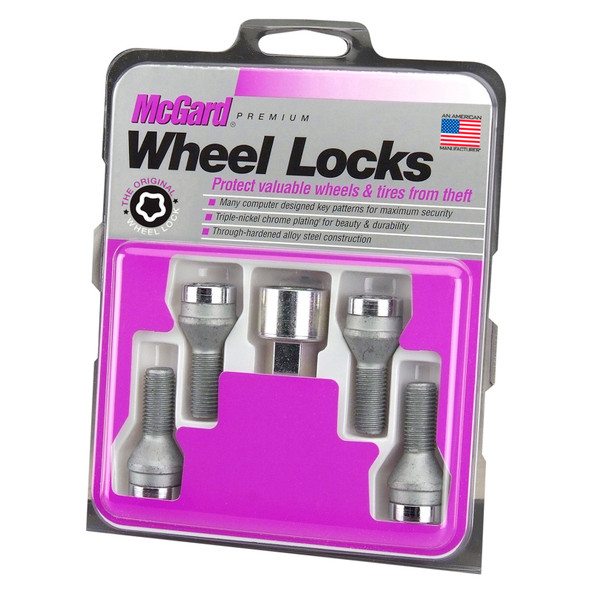 McGard Wheel Lock Bolt Set - 4pk. (Cone Seat) M12X1.5 / 17mm Hex / 25.5mm Shank Length - Chrome 27179