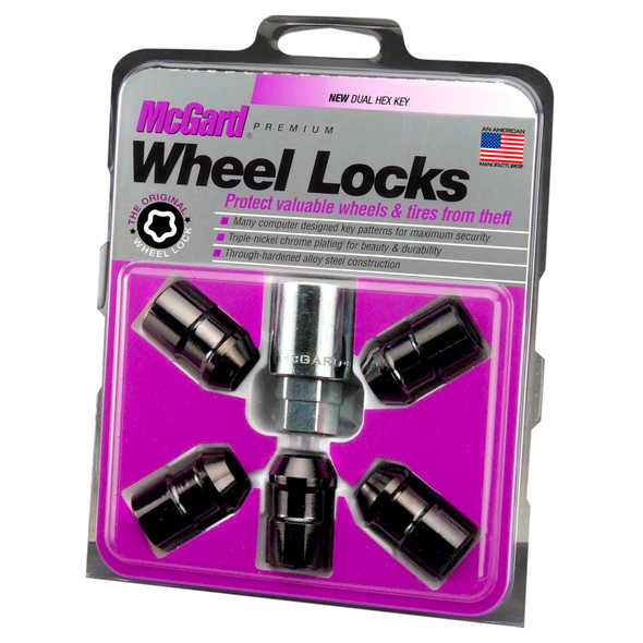 McGard Wheel Lock Nut Set - 5pk. (Cone Seat) 1/2-20 / 3/4 &13/16 Dual Hex / 1.46in. Length - Black 24548