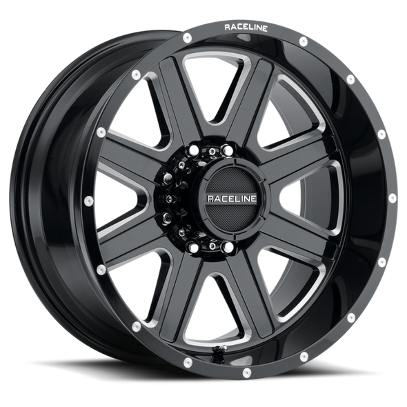 Raceline 940M Hostage 22x12in / 8x170 BP / -44mm Offset / 125.2mm Bore - Black & Milled Wheel 940M-22281-44