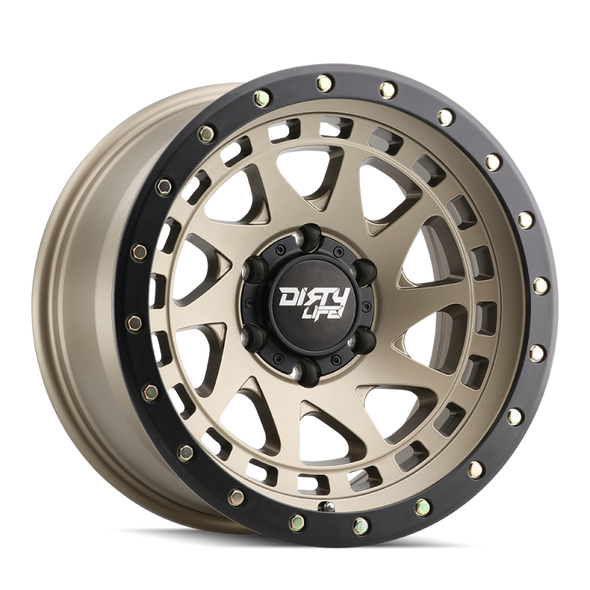 Dirty Life 9311 Enigma Pro 17x9/5x127 BP/-12mm Offset/71.5mm Hub Satin Gold Wheel - Beadlock 9311-7973MGD12