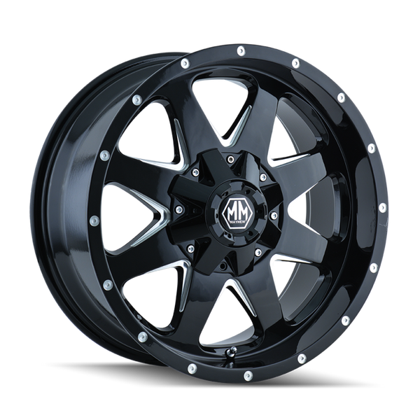 Mayhem 8040 Tank 20x9 / 5x114.3 BP / -12mm Offset / 87mm Hub Black w/ Milled Spokes Wheel 8040-2956B