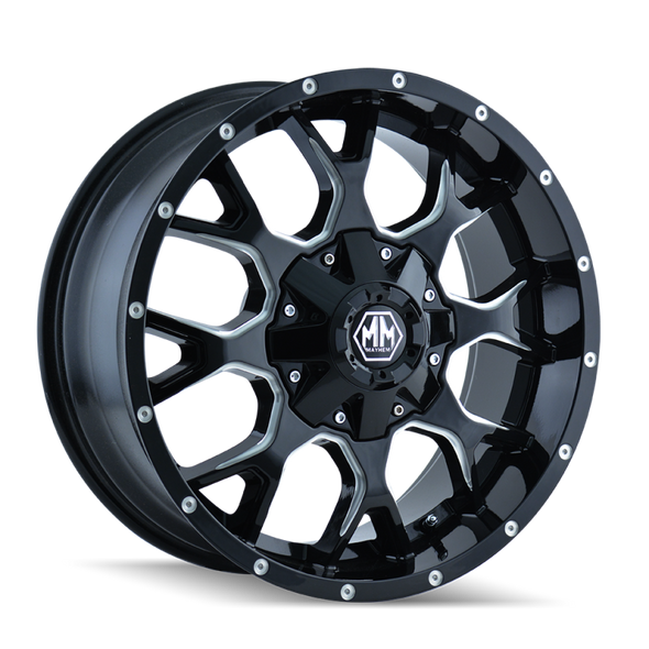 Mayhem 8015 Warrior 20x9 / 5x127 BP / 0mm Offset / 87mm Hub Black w/ Milled Spokes Wheel 8015-2952M