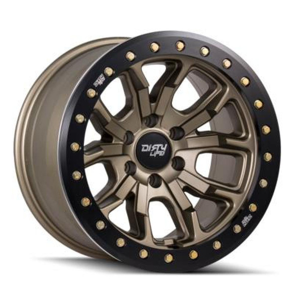 Dirty Life 9303 DT-1 17x9 / 5x127 BP / -12mm Offset / 78.1mm Hub Satin Gold Wheel - Sim. Beadlock 9303-7973MGD12