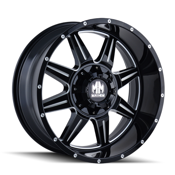 Mayhem 8100 Monstir 17x9 / 8x165.1 BP / -12mm Offset / 130.8mm Hub Black w/ Milled Spokes Wheel 8100-7976M