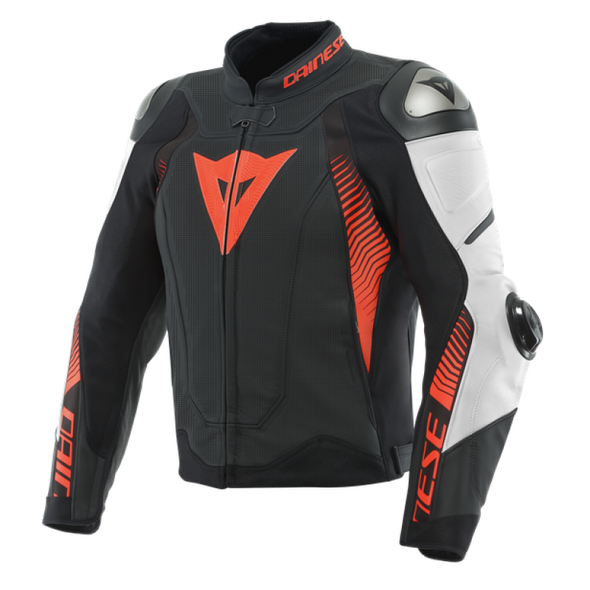 Dainese Super Speed 4 Leather Jacket Perforated Matte Black/White/Fluorescent Red Size - 44 201533871-23A-44