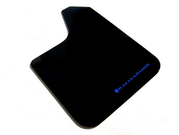 Rally Armor Universal Fit (No Hardware) Basic Black Mud Flap w/ Blue Logo MF12-BAS-BL