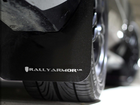 Rally Armor 08-10 Subaru WRX / 08-11 Impreza 2.5i (Hatch/Sedan) Black UR Mud Flap w/White Logo MF6-UR-BLK/WH