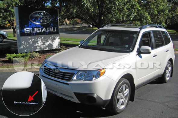 Rally Armor 09-13 Subaru Forester Black UR Mud Flap w/ White Logo MF11-UR-BLK/WH