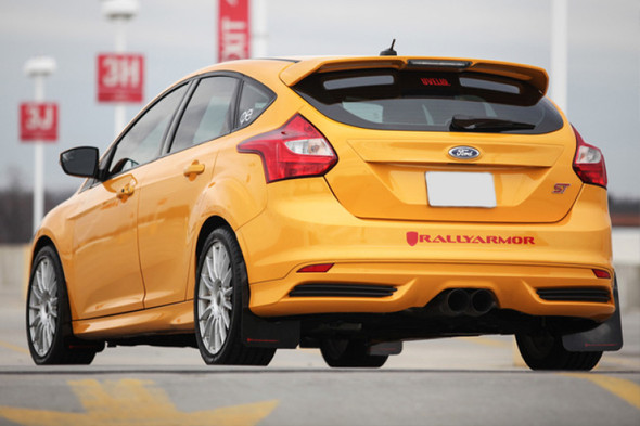 Rally Armor 12-19 Ford Focus ST / 16-19 RS Black UR Mud Flap w/Tangerine Scream Logo MF27-UR-BLK/TS
