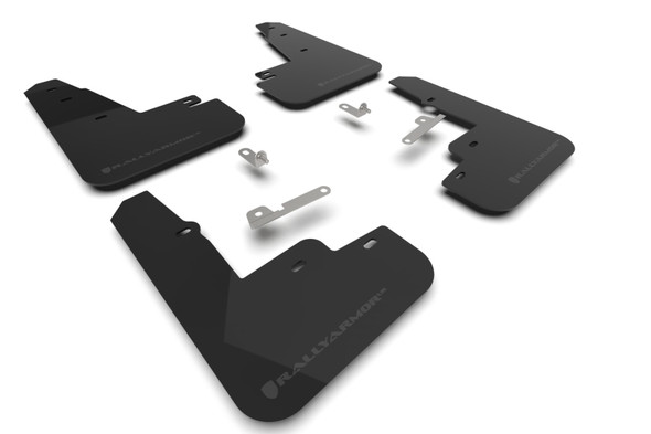 Rally Armor 21-25 Ford Mustang Mach-E/GT/Rally Black UR Mud Flap w/Dark Grey Logo MF96-UR-BLK-DGRY