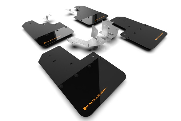 Rally Armor 21-24 Ford Bronco (Plstc Bmpr - NO Rptr/Sprt - NO RR/RB) Blk Mud Flap w/Cy Orange Logo MF85-NO-PL-COR
