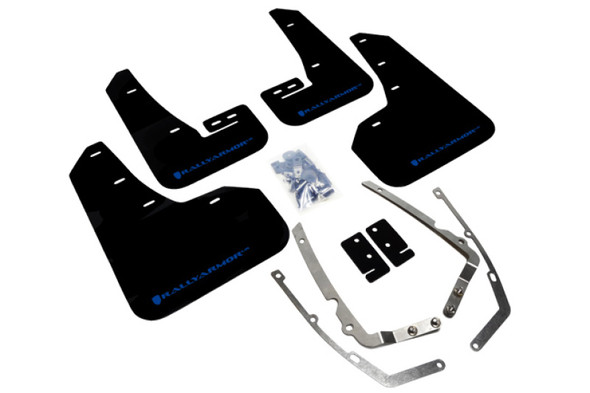 Rally Armor 15-21 MKVII VW Golf/GTI Black UR Mud Flap w/Blue Logo MF37-UR-BLK/BL