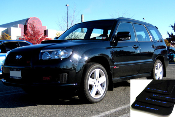 Rally Armor 03-08 Subaru Forester Black UR Mud Flap w/ Blue Logo MF5-UR-BLK/BL