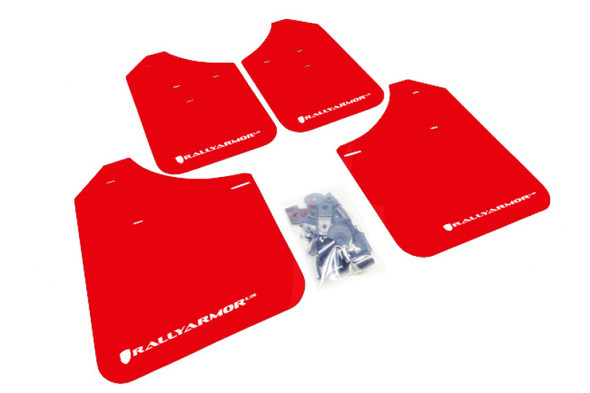 Rally Armor 02-07 Subaru WRX/STI/RS/2.5i (Wagons Req. Mod.) Red UR Mud Flap w/White Logo MF1-UR-RD/WH