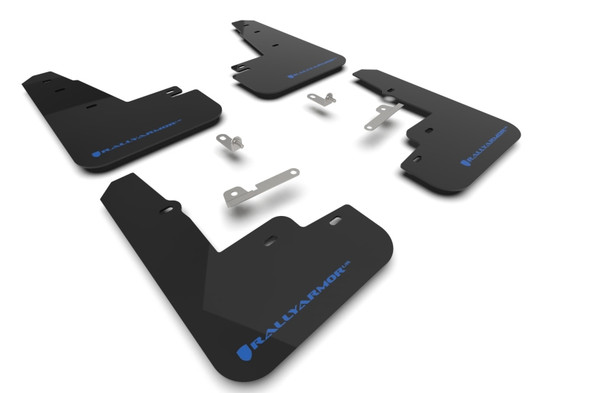 Rally Armor 21-25 Ford Mustang Mach-E/GT/Rally Black UR Mud Flap w/Light Blue Logo MF96-UR-BLK-NB