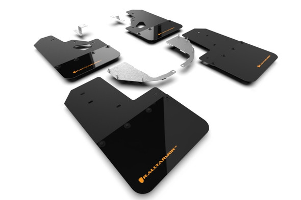 Rally Armor 21-24 Ford Bronco (Steel Bmpr + RR- NO Rptr/Sprt) Blk Mud Flap w/Cy Orange Logo MF85-RR-ST-COR