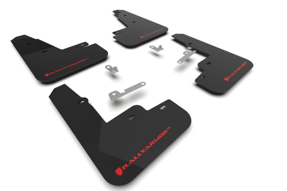 Rally Armor 21-25 Ford Mustang Mach-E/GT/Rally Black UR Mud Flap w/Red Logo MF96-UR-BLK-RD