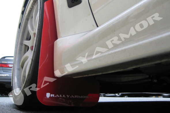 Rally Armor 08-17 Mitsubishi EVO X Red UR Mud Flap w/ White Logo MF10-UR-RD/WH