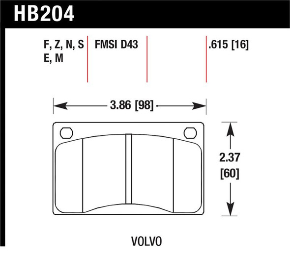 Hawk Volvo 142/145/164/240/242/244/245/262/265/1800 Black Race Brake Pads HB204M.615
