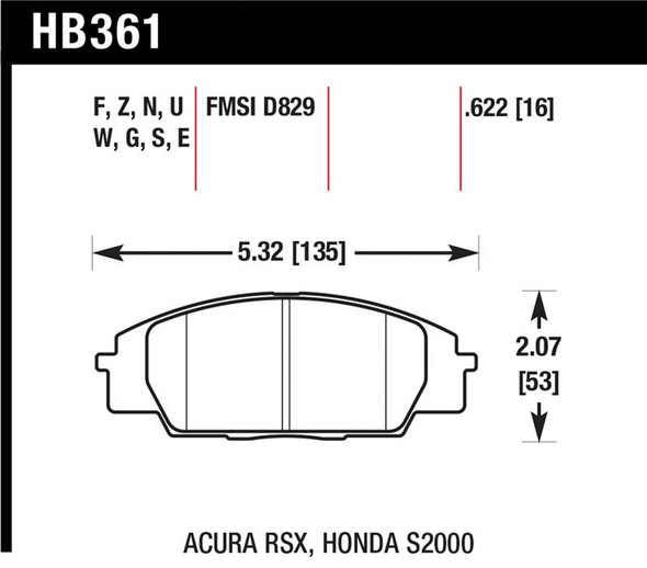 Hawk 02-06 Acura RSX / 06-11 Honda Si / 00-09 S2000 HT-10 Race Front Brake Pads HB361S.622