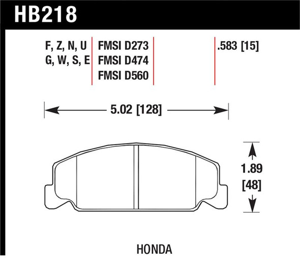 Hawk 88-89 Civic Si / 92-00 Civic CX / 88-00 DX / 98-00 GX HP Plus Street  Front Brake Pads HB218N.583