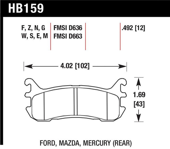 Hawk 97-02 Ford Escort (Inc. LX/Sport) / 94-03 Mazda Miata DTC-60 Race Rear Brake Pads (D636) HB159G.492