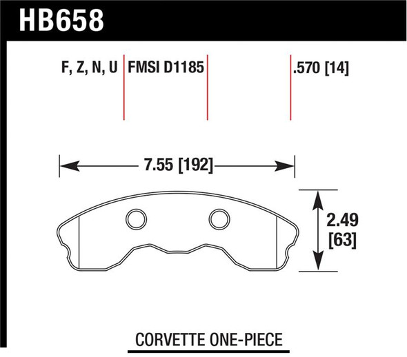 Hawk 06-10 Chevy Corvette (Improved Pad Design) Front Ceramic Sreet Brake Pads HB658Z.570