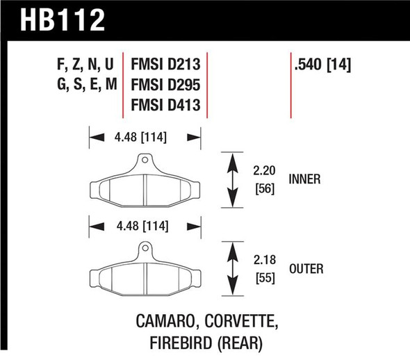 Hawk 84-96 Corvette /88.5-97 Pontiac Firebird HPS Street Rear Brake Pad HB112F.540