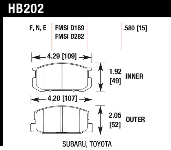 Hawk HP+ Pads Unknown Application HB202N.580