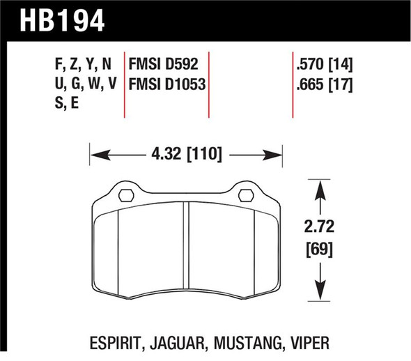 Hawk 2010 Camaro SS Performance Ceramic Street Rear Brake Pads HB194Z.570