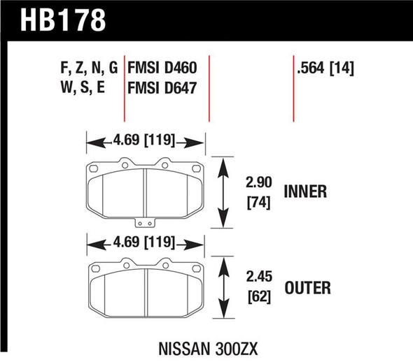 Hawk 2/1989-1996 Nissan 300ZX Base (Excl. Turbo) HPS 5.0 Front Brake Pads HB178B.564