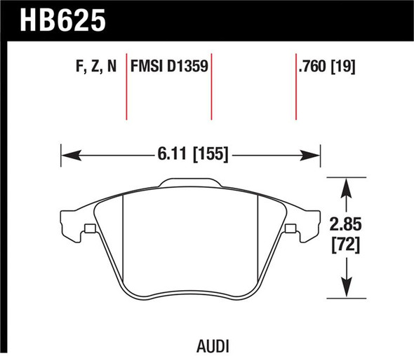 Hawk 2001-2010 Audi S3 European HPS 5.0 Front Brake Pads HB625B.760