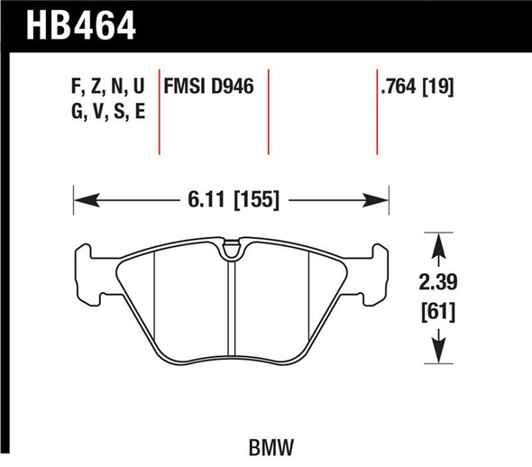 Hawk BMW 330Ci/330i/330Xi/M3/X3/Z4 DTC-70 Front Race Pads HB464U.764