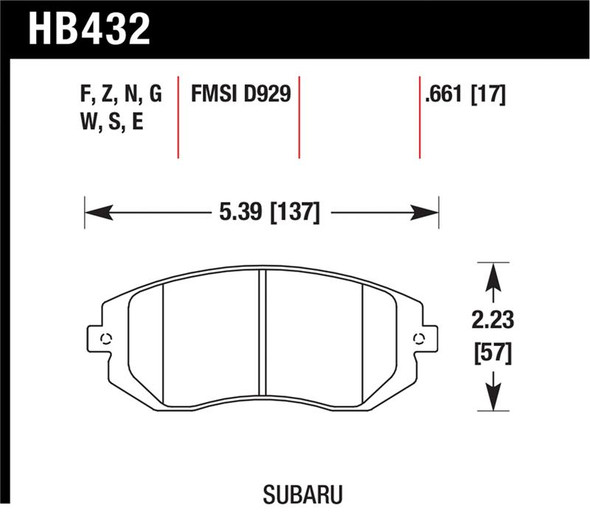 Hawk 03-05 WRX / 08 WRX D929 Performance Ceramic Street Front Brake Pads HB432Z.661