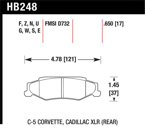 Hawk 97-06 Corvette (incl C5 Z06) HPS Street Rear Brake Pads HB248F.650