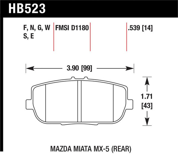 Hawk 2006-2006 Mazda MX-5 Miata Club Spec HPS 5.0 Rear Brake Pads HB523B.539