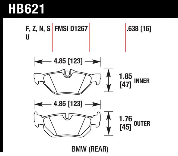 Hawk 2011-2011 BMW 125i HPS 5.0 Rear Brake Pads HB621B.638