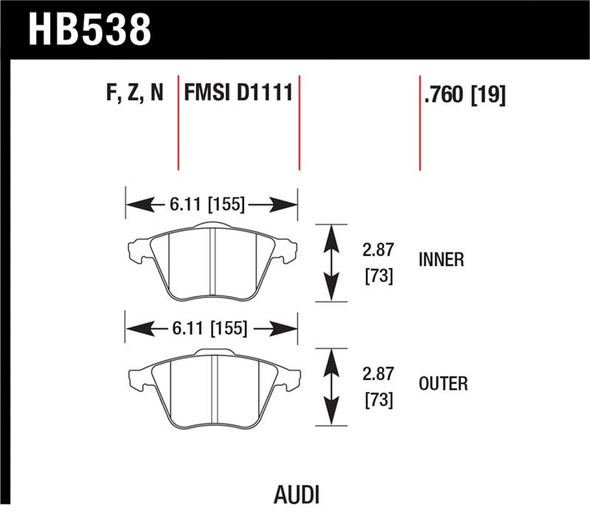 Hawk 2009-2009 Audi A4 Cabriolet HPS 5.0 Front Brake Pads HB538B.760