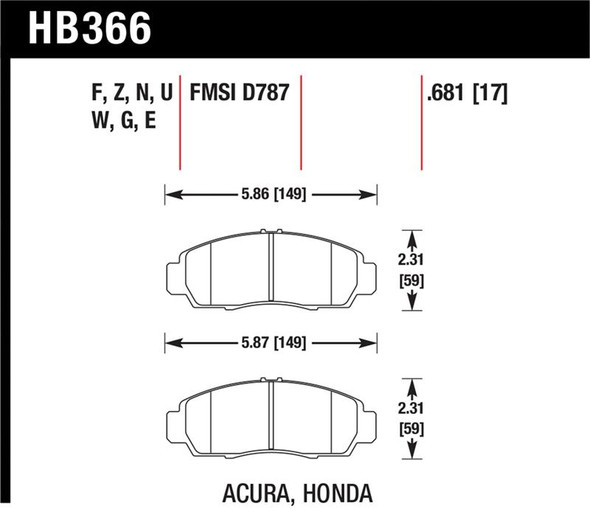Hawk 04+ Accord TSX / 99-08 TL / 01-03 CL / 08+ Honda Accord EX HPS Street Front Brake Pads HB366F.681