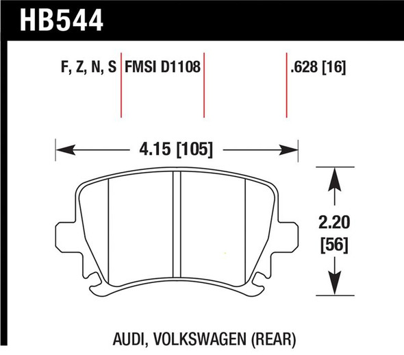 Hawk Audi A3 / A4 / A6 Quattro Performance Ceramic Rear Brake Pads HB544Z.628