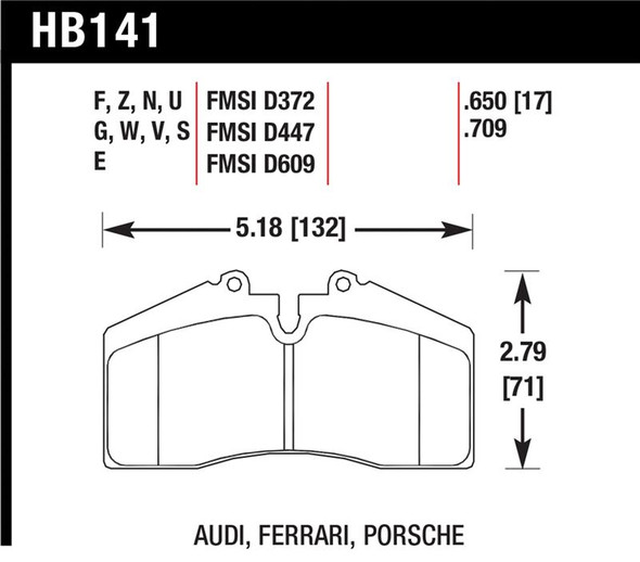 Hawk 94-96 Ferrari 456GT Rear / 91-94 Porsche 911 Rear / 94-98 Porsche 911 Front / 86-91 Porsche 928 HB141U.650